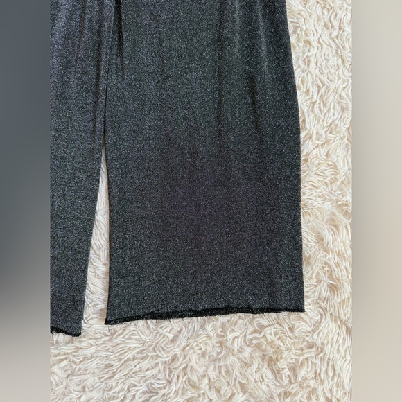 Carmen Marc Valvo SILK Black Glitter metallic Wide Leg Pants raw hem 6 high rise - Picture 7 of 8